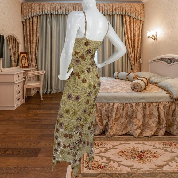 Vintage Sue Wong Granny Crochet Knit Spaghetti Dress S - Picture 5 of 12